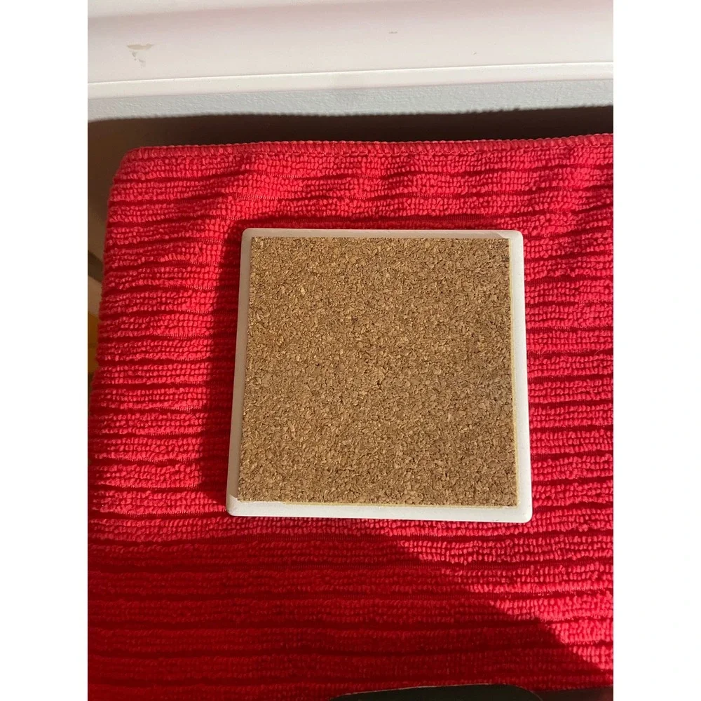 Stone Art Absorbent Stone Coaster Set of 4 Teddy Bear Garden Scene Cork Backing